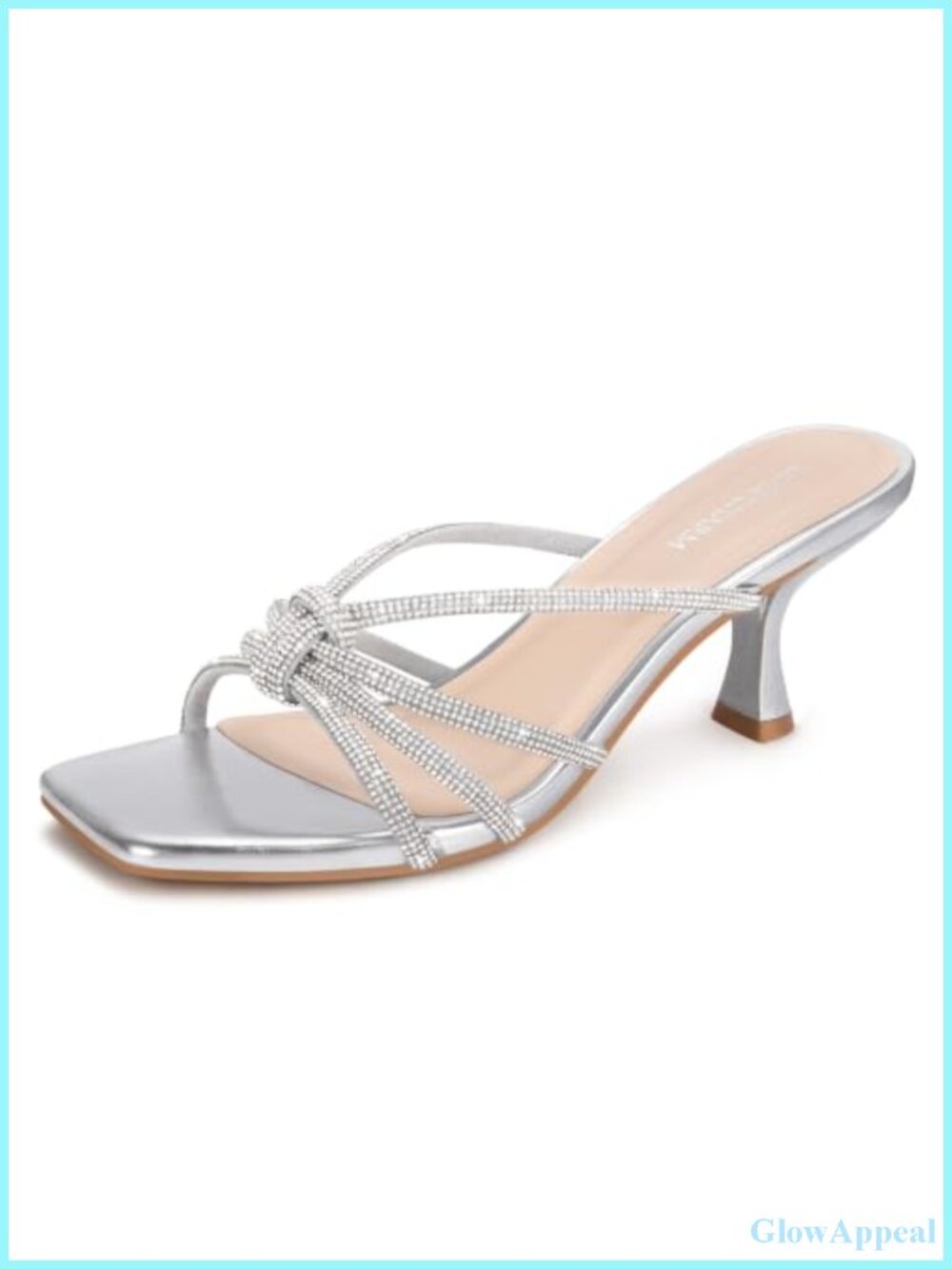 Kitten Heel Strappy Knotted Square Open Toe Mule Sandals Faux Leather Slip On